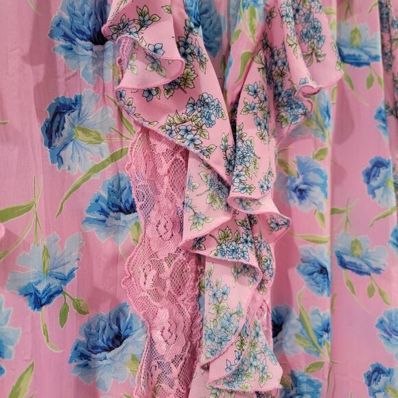 Robbie Bee Womens Top Size 16W Pink Floral Ruffle Lace Feminine Dainty - Picture 4 of 7